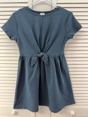 Zara Girls' size 13-14 Knot-Front Short Sleeve Dress in Slate Blue